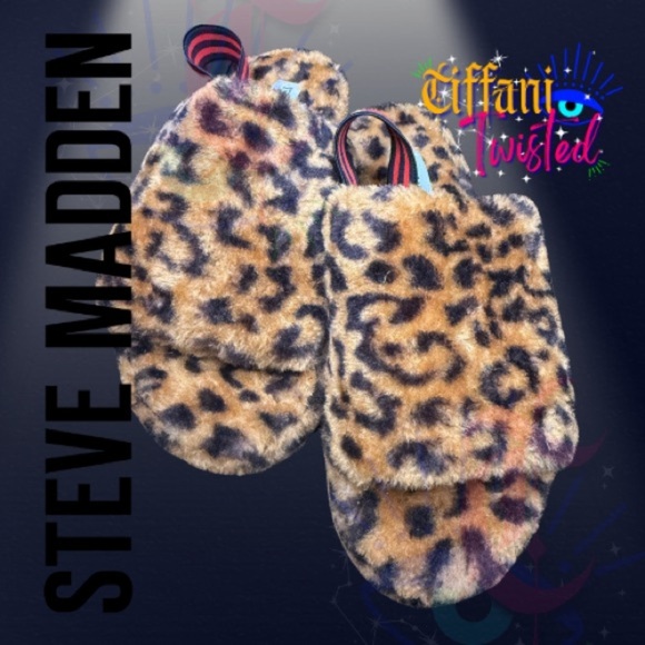 🖤 NEW Steve Madden Faux Fur Slippers | Brown & Black Leopard | Size 7 - Picture 1 of 5